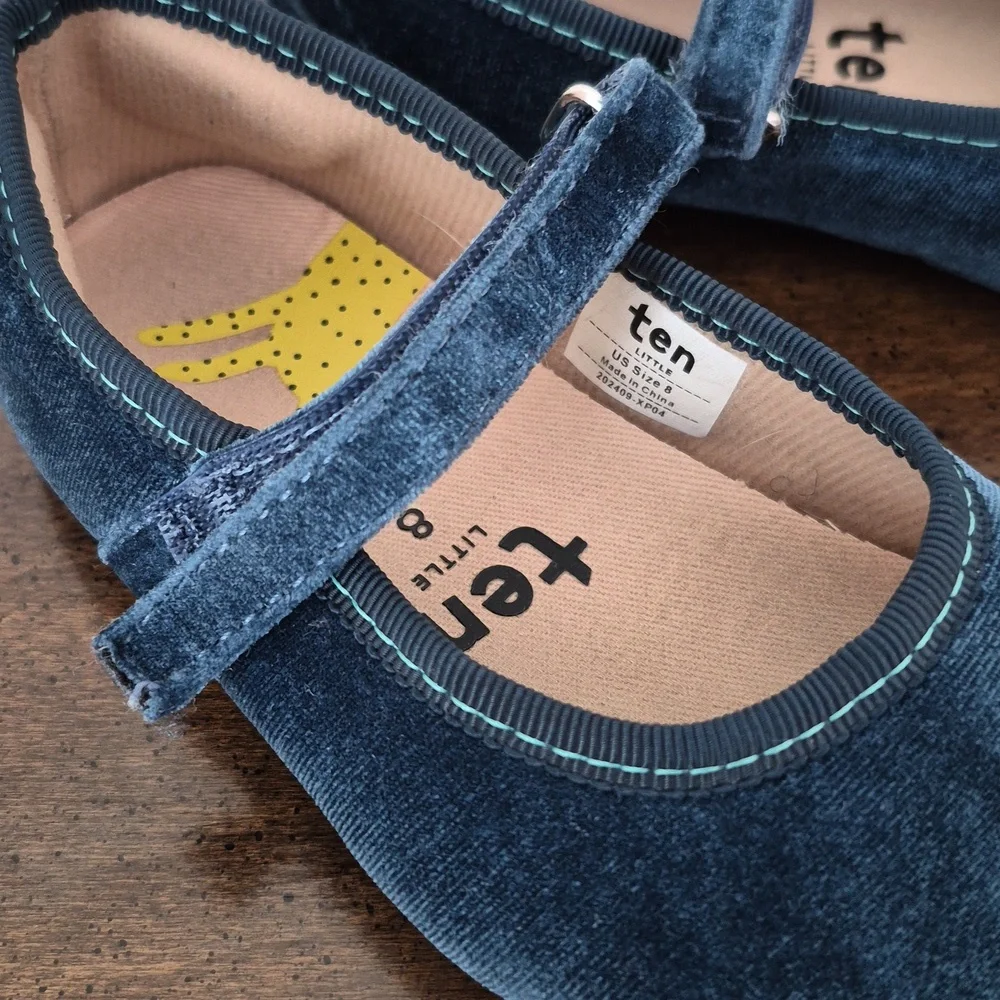 ten Little Velvet Sapphire Blue Ballet Flats - Picture 3 of 4